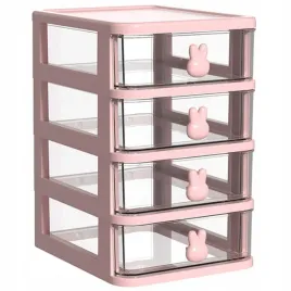 organizer-plastikowy-przezroczysty-pojemnik-z-4-szuflady-rozowy