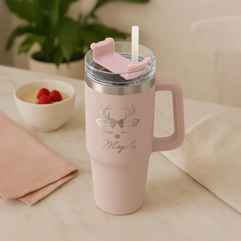 KUBEK Termiczny ze SŁOMKĄ i GRAWEREM na ŚWIĘTA dla KOBIETY