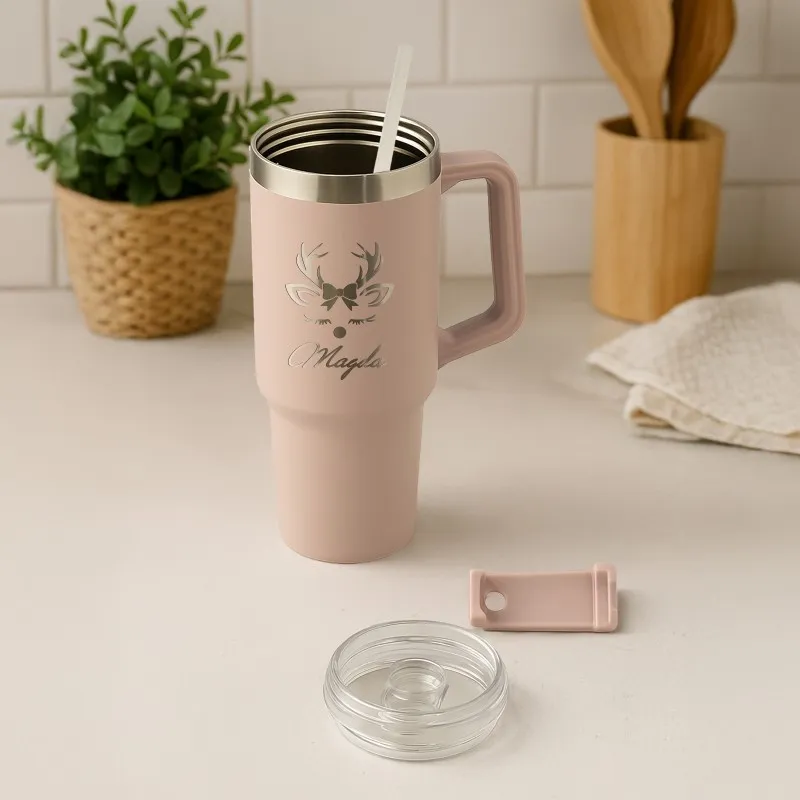 KUBEK Termiczny ze SŁOMKĄ i GRAWEREM na ŚWIĘTA dla KOBIETY