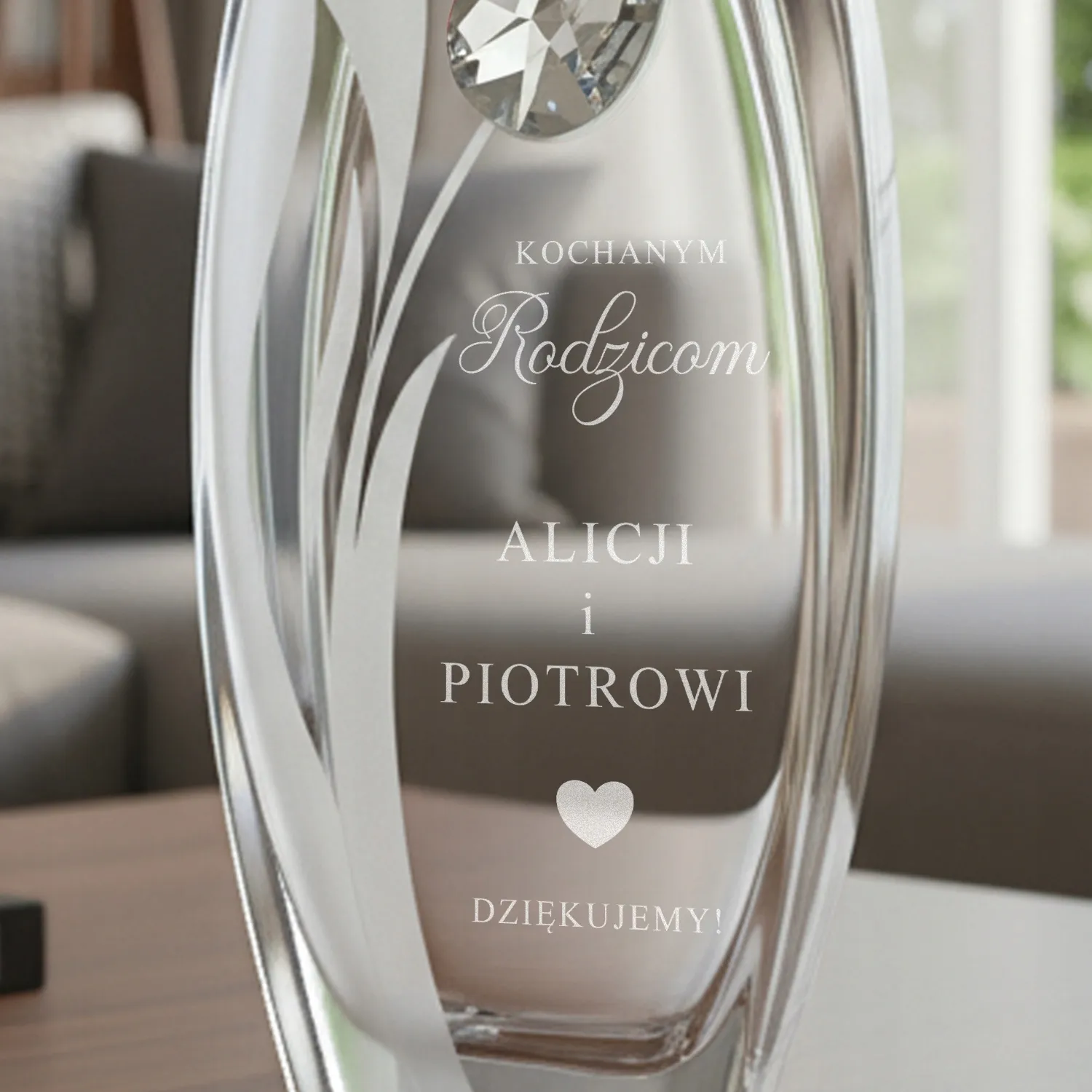 Wazon z Kryształem Grawerem Dedykacji na Podziękowanie dla Rodziców Prezent