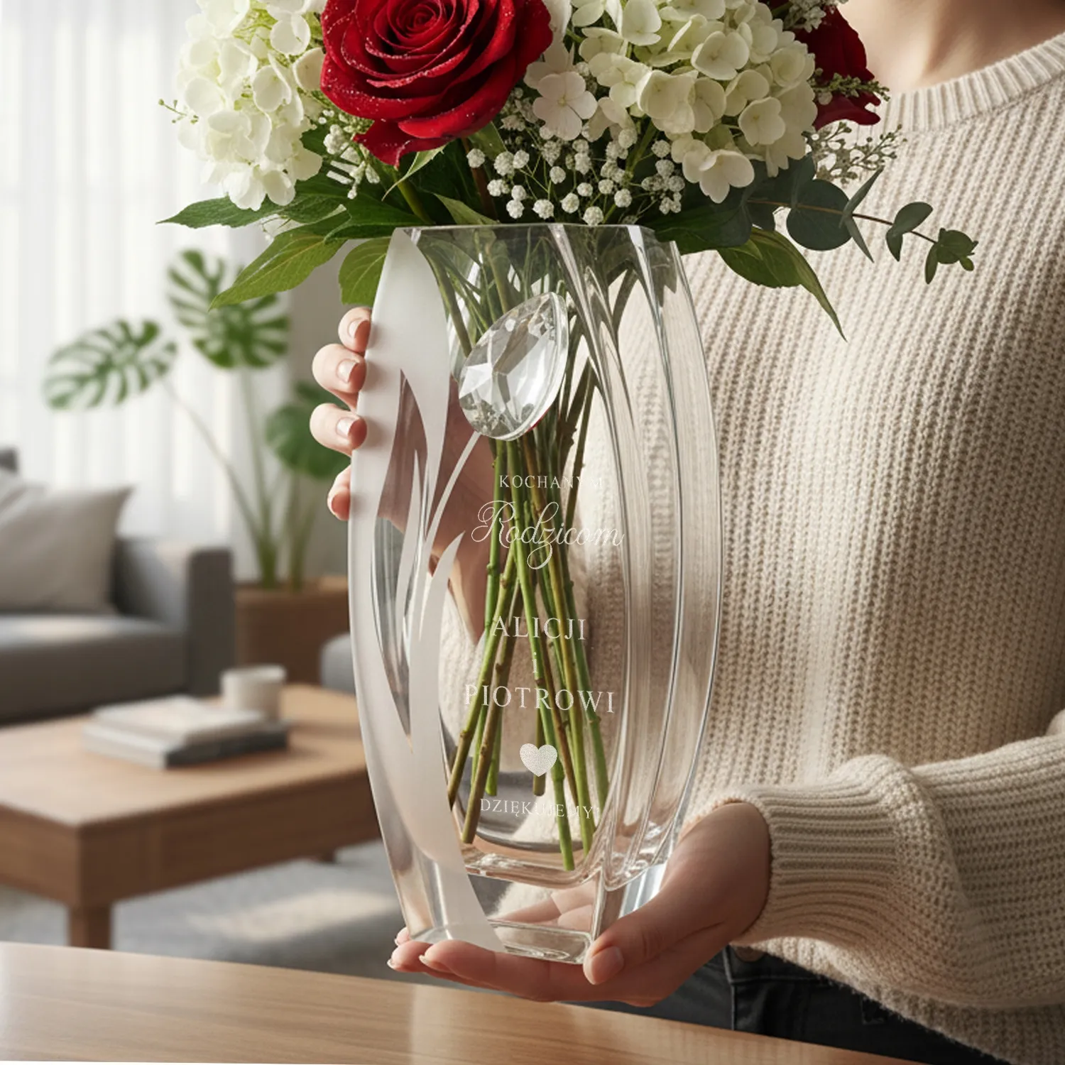 Wazon z Kryształem Grawerem Dedykacji na Podziękowanie dla Rodziców Prezent
