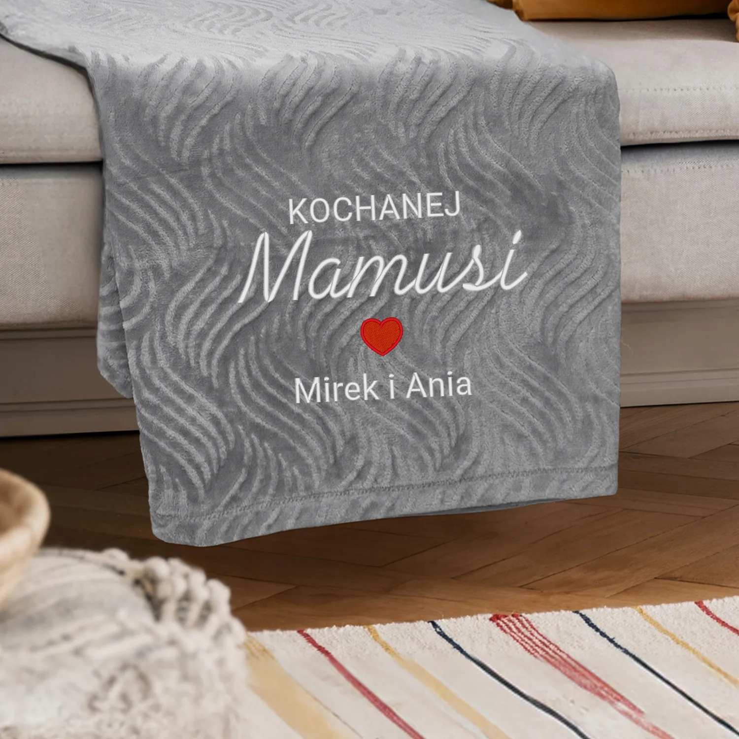 Koc z Mikrofibry Haft Dedykacji Elegancki Prezent dla Mamy na Święta