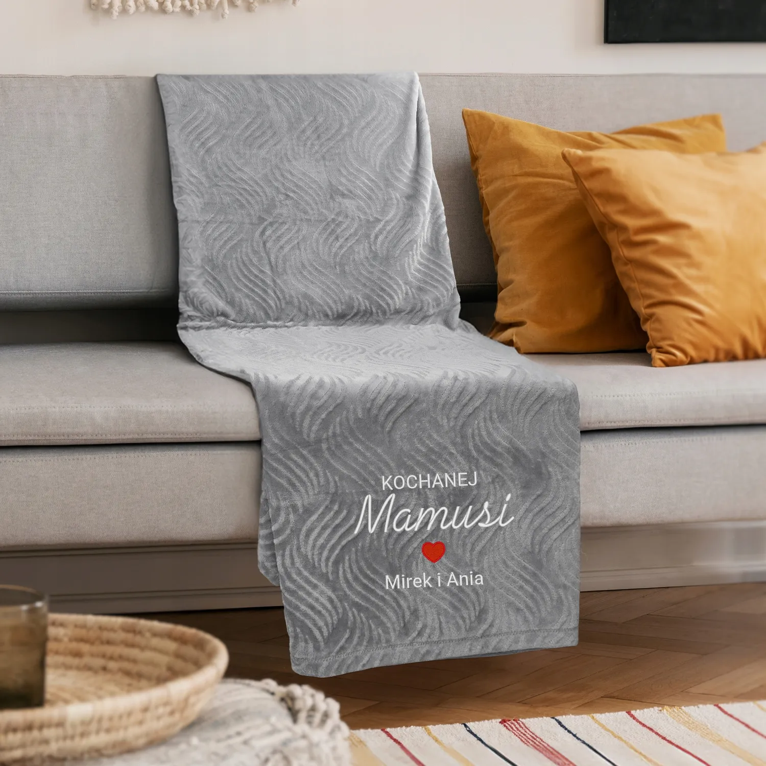 Koc z Mikrofibry Haft Dedykacji Elegancki Prezent dla Mamy na Święta