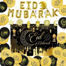 dekoracje-ramadan-eid-mubarak-balony-wiszace-zlote-czarne