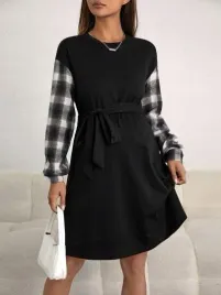 shein-czarna-ciazowa-sukienka-z-paskiem-ozdobna-kratka-l-74114