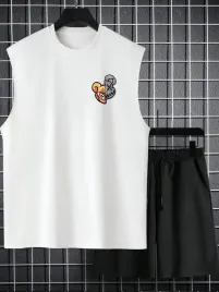 shein-komplet-czarne-krotkie-spodenki-bialy-tank-top-z-printem-xl-63662