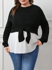 shein-2w1-biala-bluzka-ciazowa-z-czarnym-wiazanym-swetrem-xxl-81582