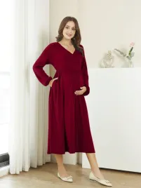 shein-bordowa-sukienka-ciazowa-a-line-z-kieszeniami-m-73077