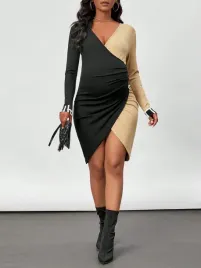 shein-czarno-bezowa-prazkowana-sukienka-ciazowa-wrap-l-32282