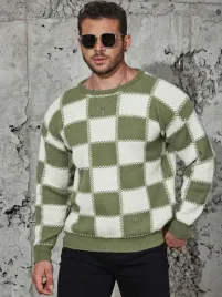 shein-zielony-meski-wkladany-sweter-w-kratke-xxl-71155