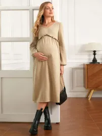 shein-bezowa-sukienka-ciazowa-z-dlugim-rekawem-waffle-m-77302