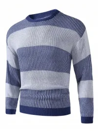 shein-niebiesko-bialy-meski-sweter-w-paski-z-dlugim-rekawem-xl-77827