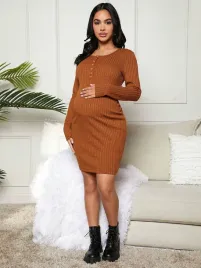 shein-brazowa-prazkowana-sukienka-ciazowa-z-guzikami-xs-83192