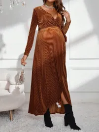 shein-brazowa-wiazana-ciazowa-sukienka-welurowa-maxi-z-paskiem-l-42825