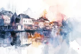 obraz-na-plotnie-canvas-minimalizm-widok-miasto-miasteczko-rzeka-120x80