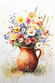 obraz-na-plotnie-canvas-dekoracja-kolorowe-kwiaty-bukiet-dzbanek-80x120