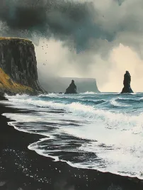 obraz-na-plotnie-canvas-pejzaz-islandia-vik-ocean-klify-plaza-sztorm-75x100