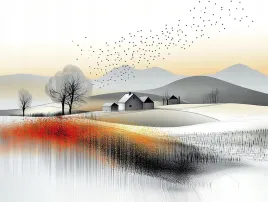 obraz-na-plotnie-canvas-pejzaz-gory-pagorki-wies-pola-kwiaty-ptaki-100x75