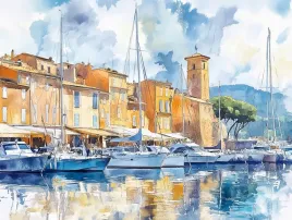 obraz-na-plotnie-canvas-lazurowe-wybrzeze-saint-tropez-marina-jachty-100x75