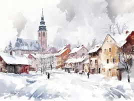 obraz-na-plotnie-canvas-polska-miasto-kamienice-ulica-kosciol-zima-100x75