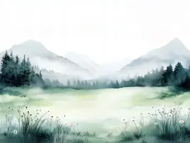obraz-na-plotnie-canvas-akwarela-pejzaz-gory-laka-kwiaty-wiosna-mgla-100x75