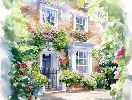 obraz-na-plotnie-canvas-architektura-anglia-dom-drzwi-ogrod-kwiaty-100x75