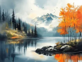obraz-na-plotnie-canvas-pejzaz-kanada-gory-las-jezioro-fiord-jesien-100x75
