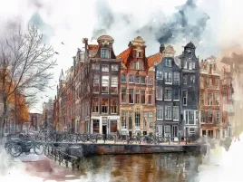 obraz-na-plotnie-canvas-amsterdam-kanal-jesien-kamienice-rowery-80x60