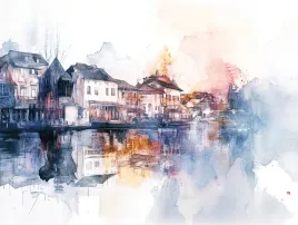 obraz-na-plotnie-canvas-minimalizm-widok-miasto-miasteczko-rzeka-80x60