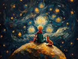 obraz-na-plotnie-canvas-maly-ksiaze-chlopiec-lis-planeta-van-gogh-80x60
