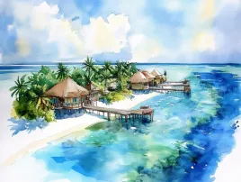 obraz-na-plotnie-canvas-egzotyczna-wyspa-ocean-chatki-palmy-malediwy-80x60