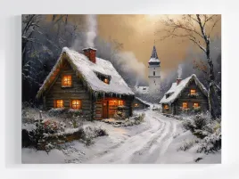 obraz-na-plotnie-canvas-zima-snieg-mroz-wies-wioska-kosciol-droga-80x60