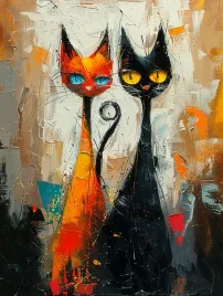 obraz-na-plotnie-canvas-portret-zwierzeta-kot-czarny-rudy-para-duet-60x80