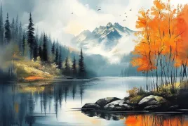 obraz-na-plotnie-canvas-pejzaz-kanada-gory-las-jezioro-fiord-jesien-60x40