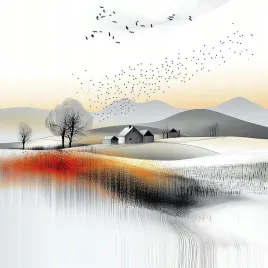 obraz-na-plotnie-canvas-pejzaz-gory-pagorki-wies-pola-kwiaty-ptaki-80x80