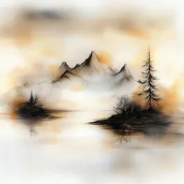 obraz-na-plotnie-canvas-grafika-pejzaz-gory-jezioro-wyspa-drzewo-80x80