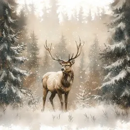 obraz-na-plotnie-canvas-przyroda-natura-las-drzewa-jelen-zima-snieg-80x80