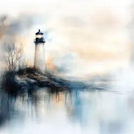 obraz-na-plotnie-canvas-pejzaz-woda-brzeg-morze-latarnia-morska-mgla-40x40