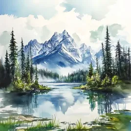 obraz-na-plotnie-canvas-pejzaz-polnoc-kanada-gory-las-jezioro-natura-40x40