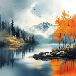 obraz-na-plotnie-canvas-pejzaz-kanada-gory-las-jezioro-fiord-jesien-40x40
