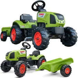 falk-traktor-claas-zielony-na-pedaly-z-przyczepa-klakson-od-2-lat