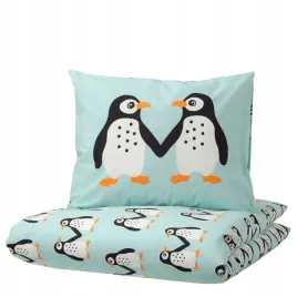 ikea-blavingad-komplet-poscieli-150x200-50x60-wzor-pingwiny-jasnoturkusowy