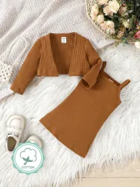 shein-brazowy-bawelniany-komplet-sukienka-na-ramiaczkach-sweter-6-9m-33544