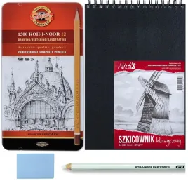 zestaw-do-szkicowania-olowki-szkicownik-gumka-chlebowa-koh-i-noor