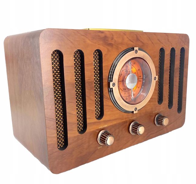 ﻿Radio Kuchenne FM/AM/SW USB/TF Bluetooth Aku 18650 8W Głośnik Antena Drewno