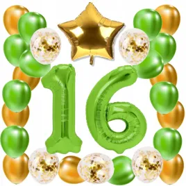 zestaw-balony-16-urodziny-zielony-zloty-limonkowy-16-rocznica-slubu-100-cm