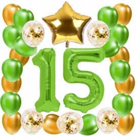 zestaw-balony-15-urodziny-zielony-zloty-limonkowy-15-rocznica-slubu-100-cm