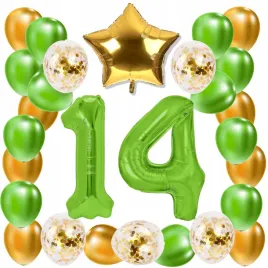 zestaw-balony-14-urodziny-zielony-zloty-limonkowy-14-rocznica-slubu-100-cm