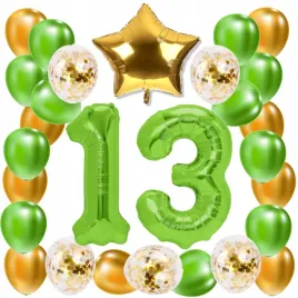 zestaw-balony-13-urodziny-zielony-zloty-limonkowy-13-rocznica-slubu-100-cm