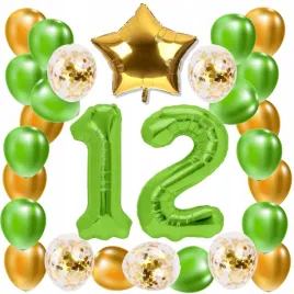 zestaw-balony-12-urodziny-zielony-zloty-limonkowy-12-rocznica-slubu-100-cm